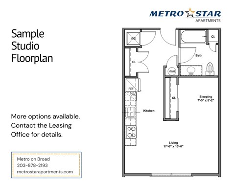 Floor plan for studio, 1 bath, 524 sqft